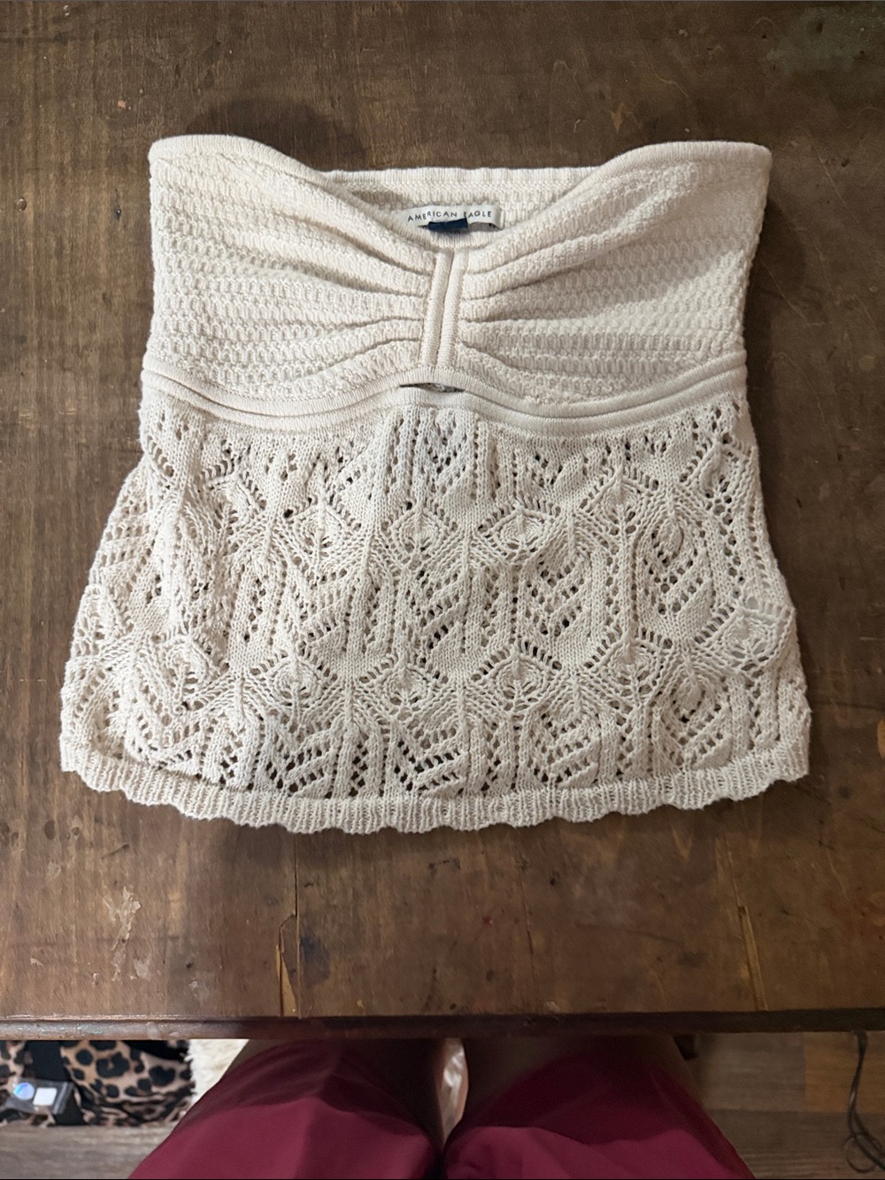 American Eagle Outfitters Cream Crochet Strapless Crop Top